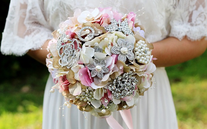 Ariel's Pink and Silver Brooch Bouquet