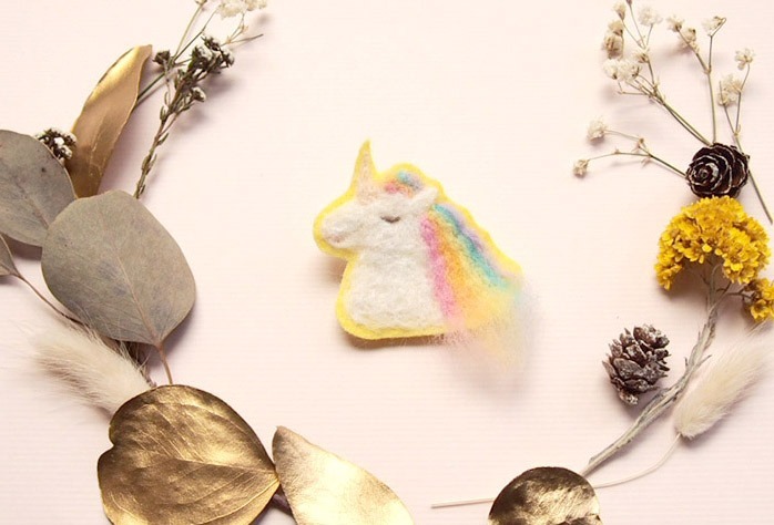 Rainbow Color Hair Unicorn Felt Brooch