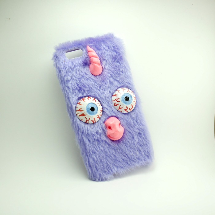 Frightened Eyes Bulging Purple Fur Unicorn Phone Case