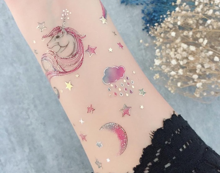 Pink and Gold Sparkling Unicorn Temporary Tattoos