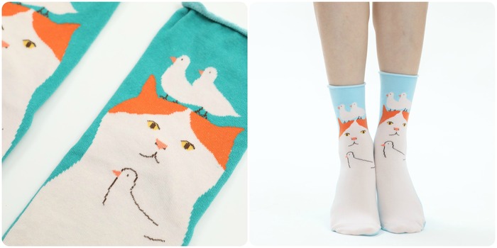 Socks with ginger cat prints