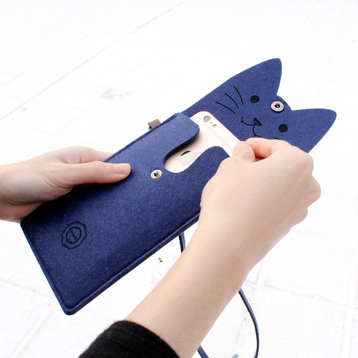 Navy blue phone case with cat print