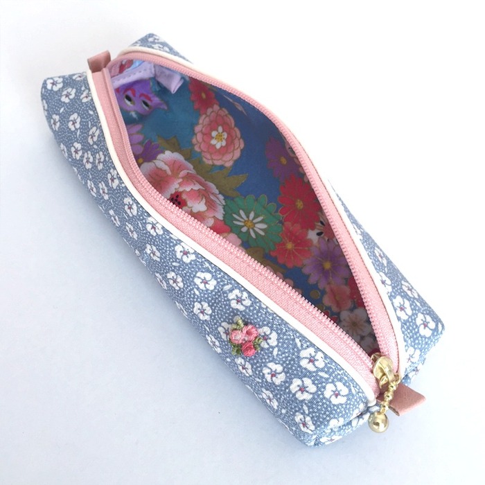 Japanese stationery pencil case with silk kimono fabric