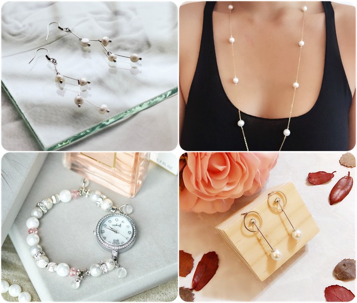 2018 horoscope and birthstones gifts for Gemini: pearl earrings, pearl necklace, pearl bracelet