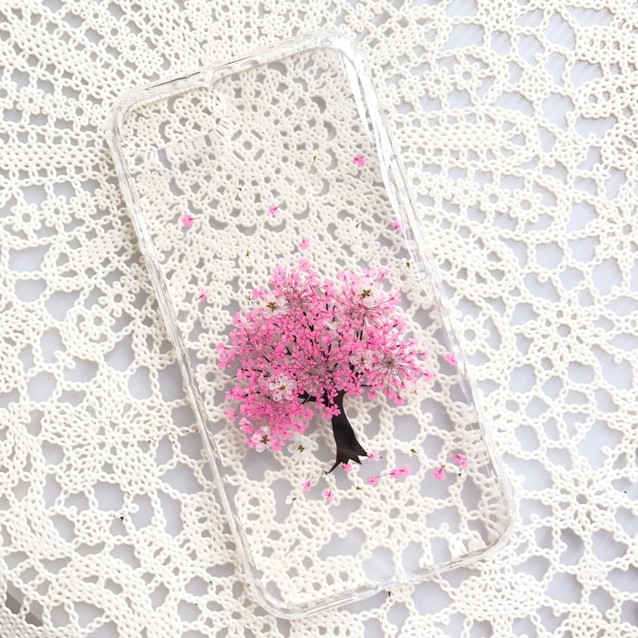 Sakura cherry blossom tree pressed flowers phone case