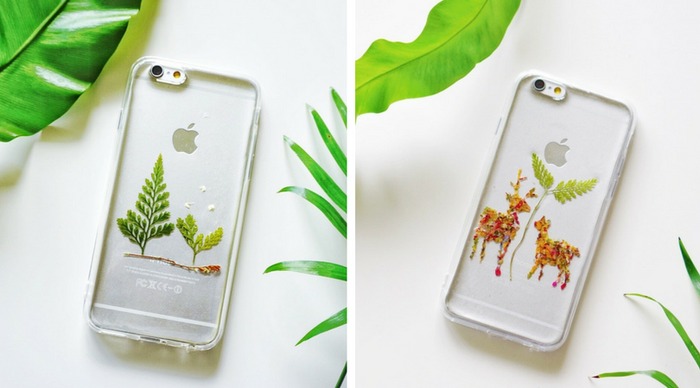 Pressed flowers and leaves phone case in trees and deers