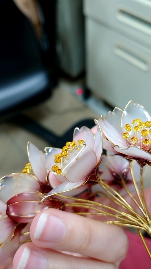 之櫻八重櫻鍍金髮簪 桜手作りかんざし dipart - ショップ