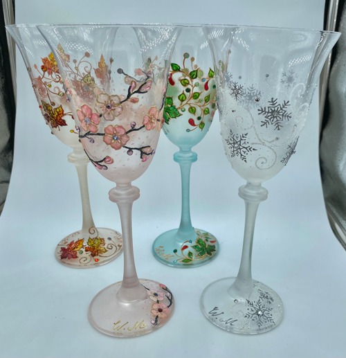 Rainbow Clouds Wine Glasses Hand Painted, Set of 2 