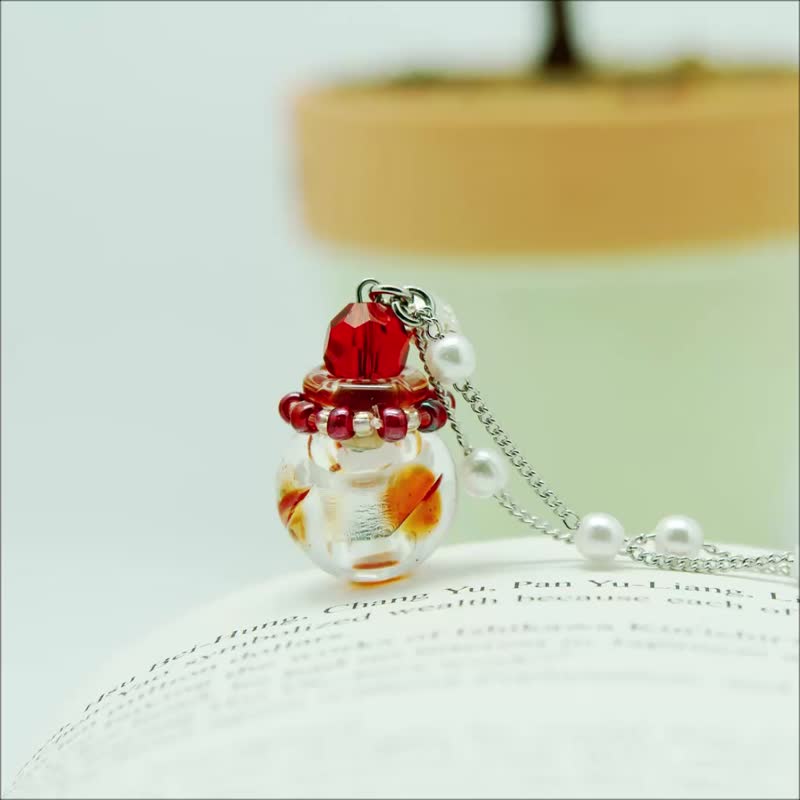 Diffuser Necklace Cherish Petite Aromatherapy Vial Red Color with Oil Dropper - Necklaces - Colored Glass Red