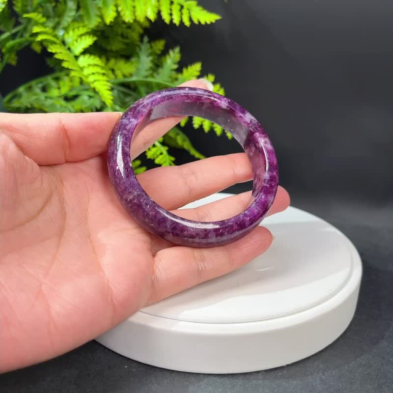 超稀有紫色鋰雲母手鐲 58MM 玉化閃片祖母晶手環 平衡心靈和精神 - 手鍊/手環 - 寶石 紫色