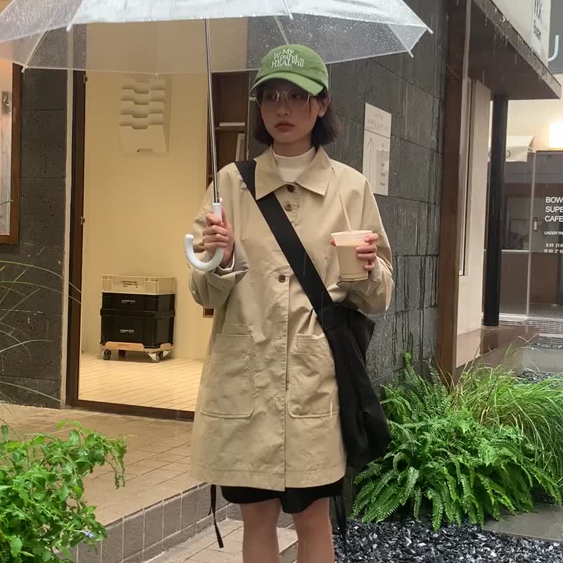 odd maker autumn and winter loose casual detachable collar windbreaker women's 2022 new high-end mid-length coat - เสื้อสูท/เสื้อคลุมยาว - ผ้าฝ้าย/ผ้าลินิน 