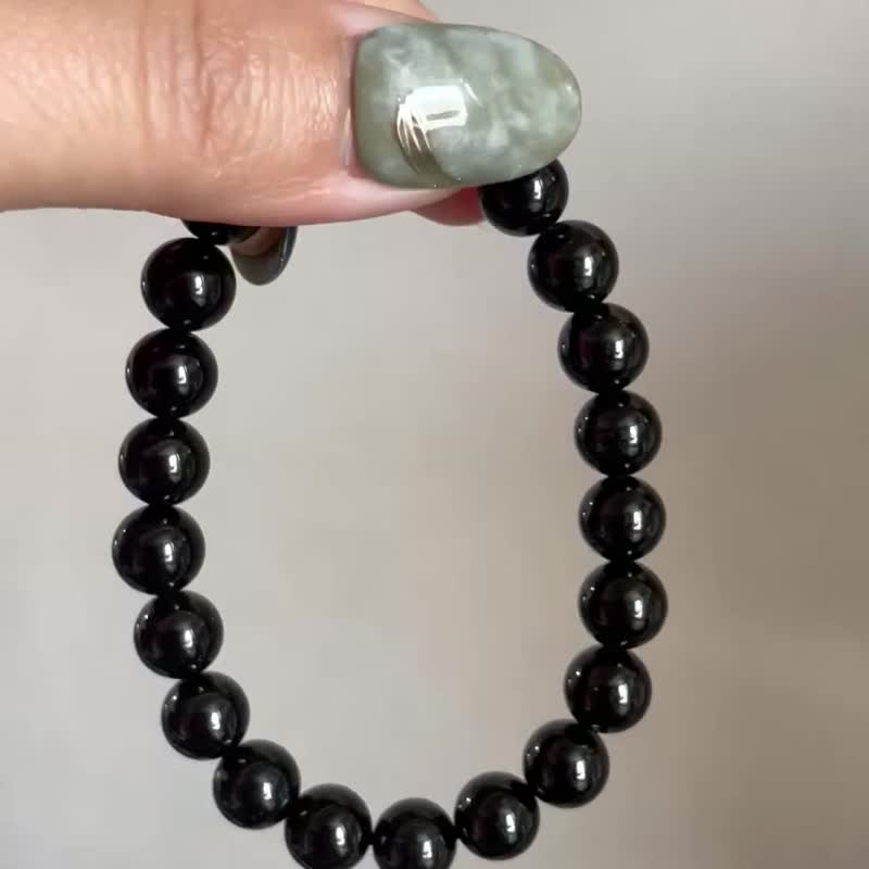 黑域結界 避邪招財【黑碧璽素圈手串】消除負能量/一物一拍 - 手鍊/手環 - 水晶 黑色