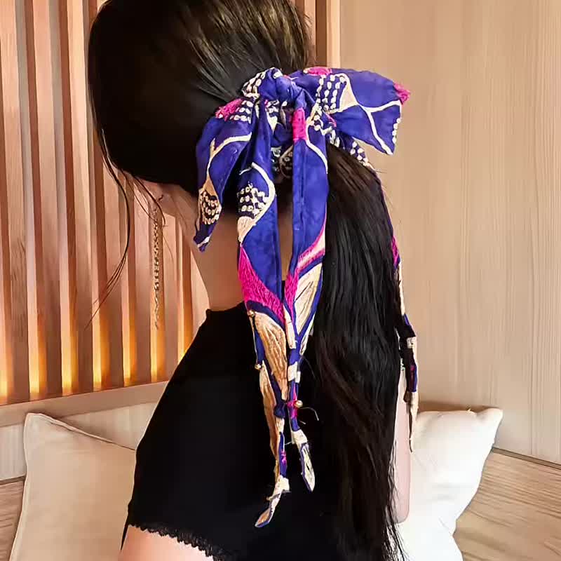 ４way バレッタリボンシュシュ - 項鍊 - 棉．麻 藍色