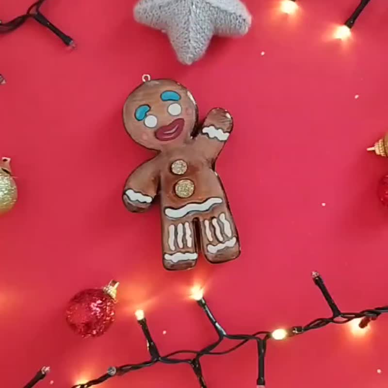 Gingerbread man, a Christmas tree toy made of wood. - อื่นๆ - ไม้ สีนำ้ตาล