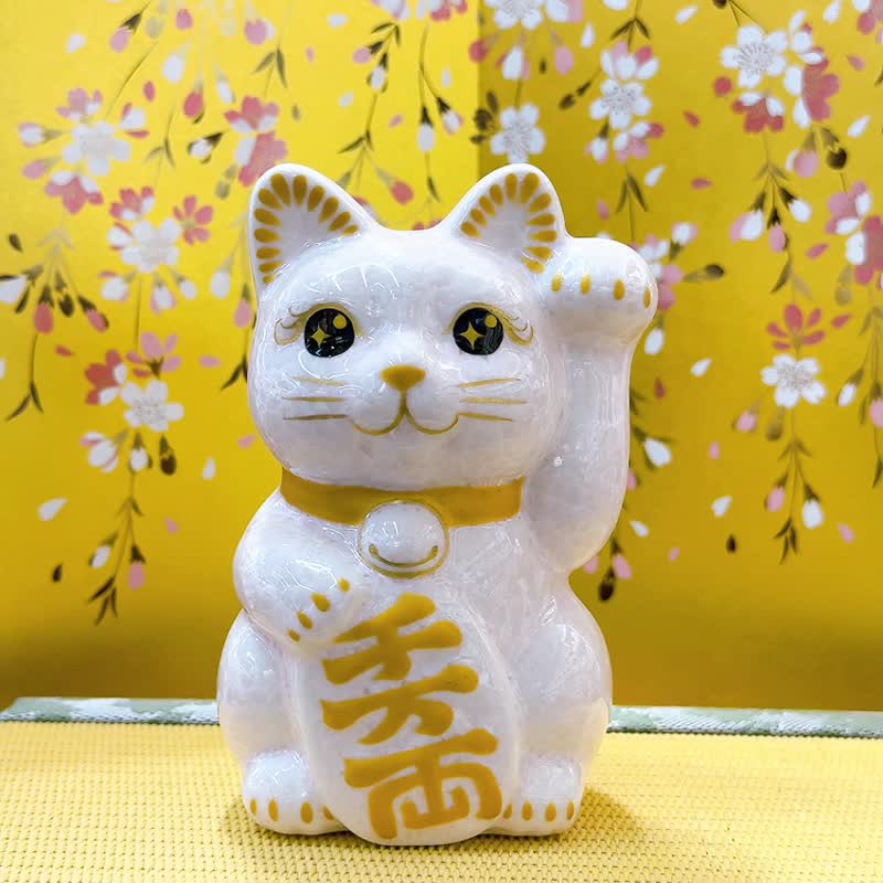 【桃晶萬福】日本清水燒招財貓 | 花結晶 桃 - 千万両 左 - 擺飾/家飾品 - 瓷 白色
