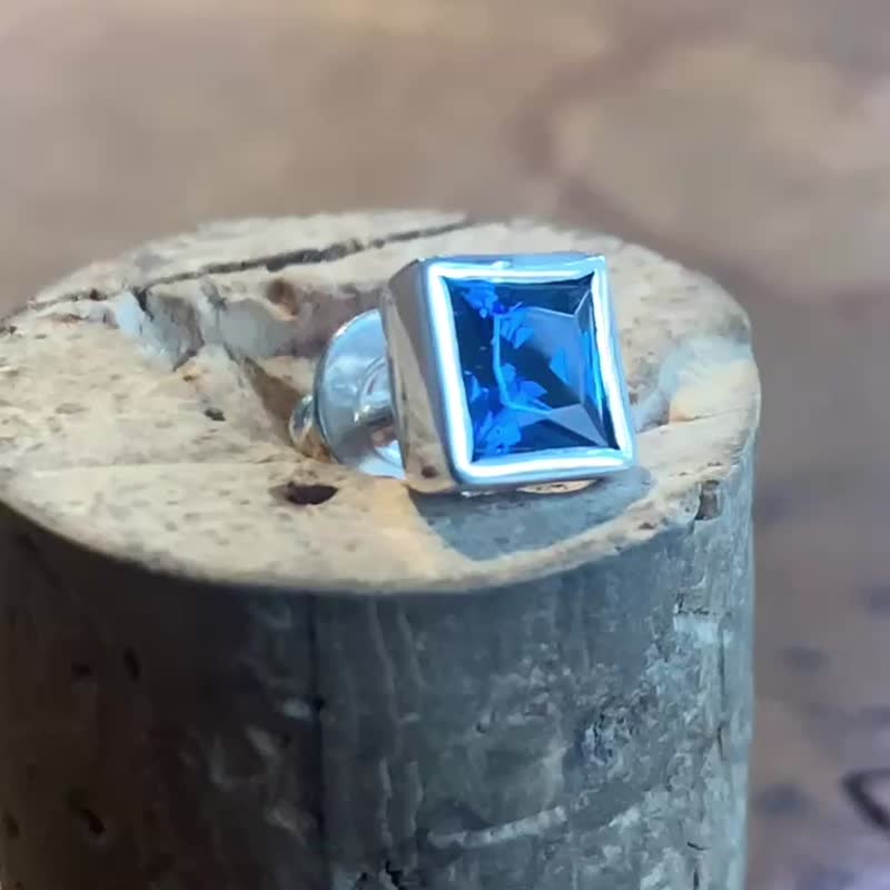 青/シルバー925 ピアス/片耳用/シンプル/シルバーアクセサリー メンズ/男性プレゼント/pe38-BK - 耳環/耳夾/耳骨夾 - 純銀 銀色