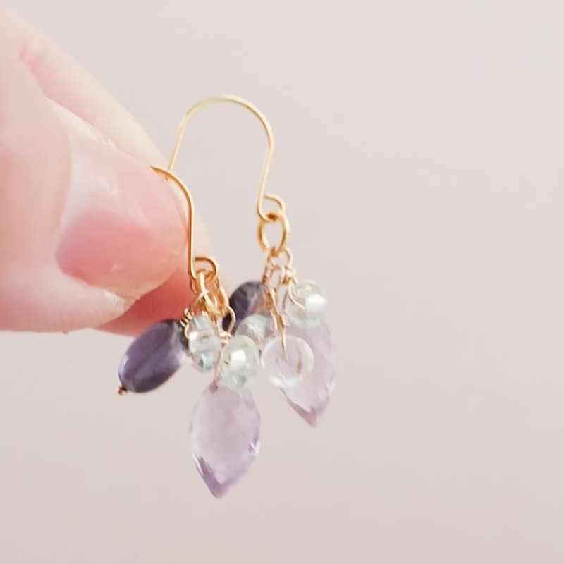 Lavender Amethyst Iolite Aquamarine Clip-On Earring Charms - ต่างหู - หิน สีม่วง