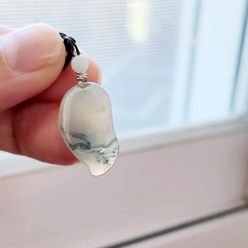 【親翠】天然翡翠 極美意境藍綠飄花冰福瓜鎖骨鏈 飄藍綠花福瓜 - 項鍊 - 玉石 藍色