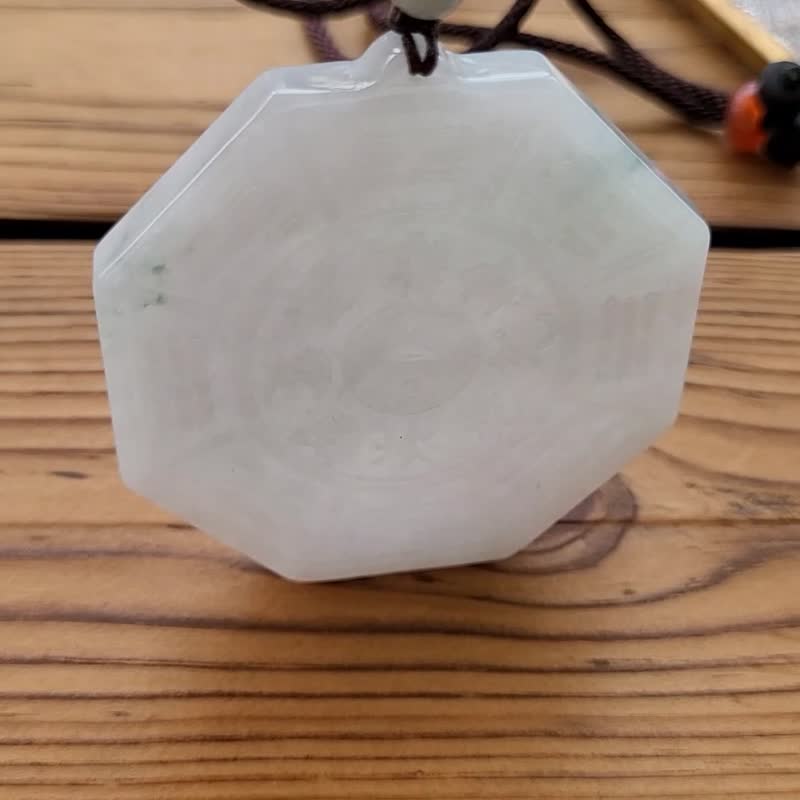 【親翠】天然翡翠 冰大微藍底小飄花後天八卦調整式繩鏈 佛系 - 項鍊 - 玉石 多色