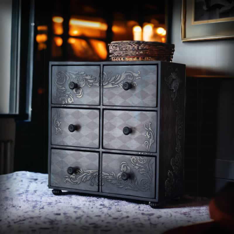 Gothic Home decor Box with Skull Jewelry Box Large dressing table Whimsigoth - 收納箱/收納用品 - 木頭 黑色