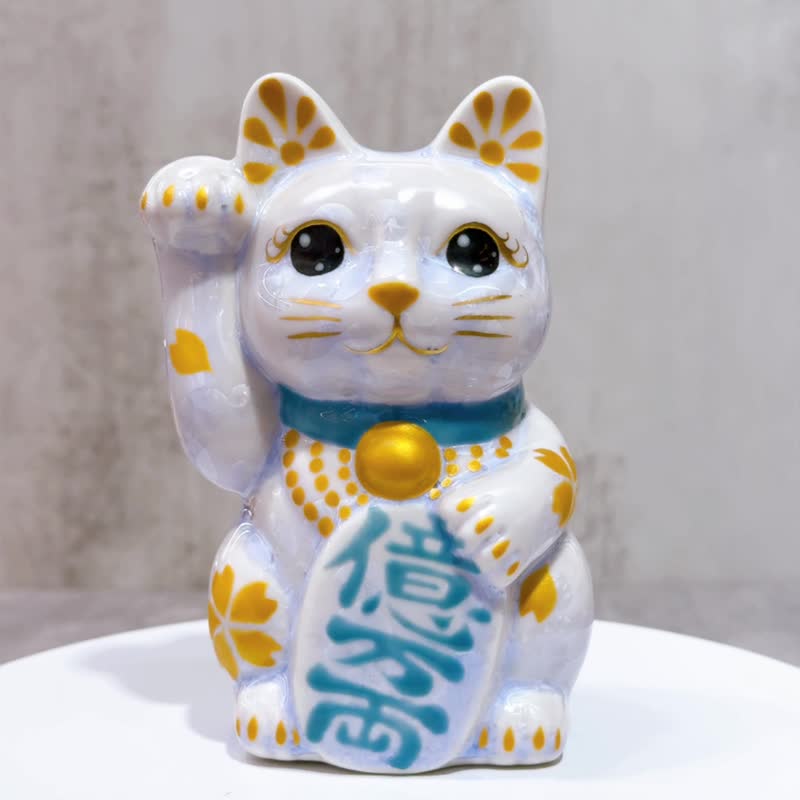 【櫻耀億福】日本清水燒招財貓 | 花結晶 藤 体金櫻 億万両 右 - 擺飾/家飾品 - 瓷 藍色