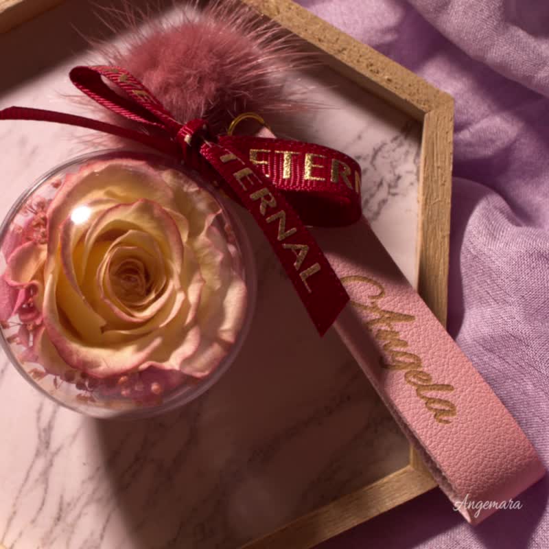 [Graduation, Teacher Gift] Everlasting Flower Mink Velvet Keychain/With Customized Name/6 Colors Available - Keychains - Plants & Flowers Orange