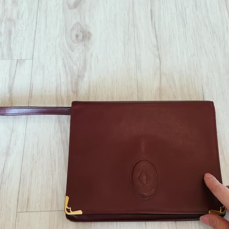卡地亞 Les Must de Cartier 法國製真皮勃艮第酒紅手拿包 - 手拿包 - 真皮 紅色