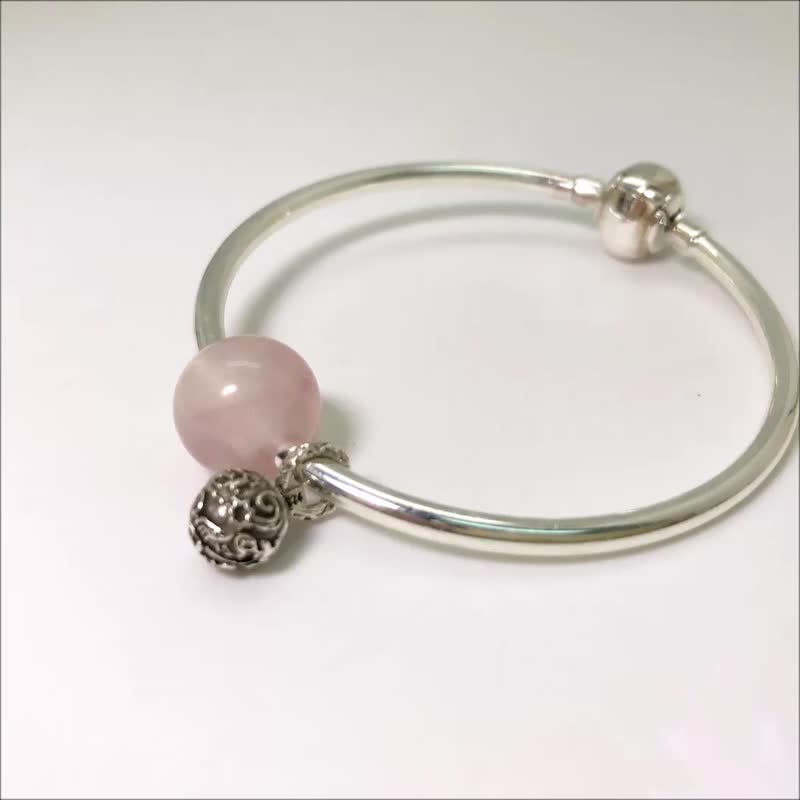 Silver Bracelet Pink Morganite 12mm Precious Stones Silver Bell Gemstone Bangle - Bracelets - Sterling Silver Pink