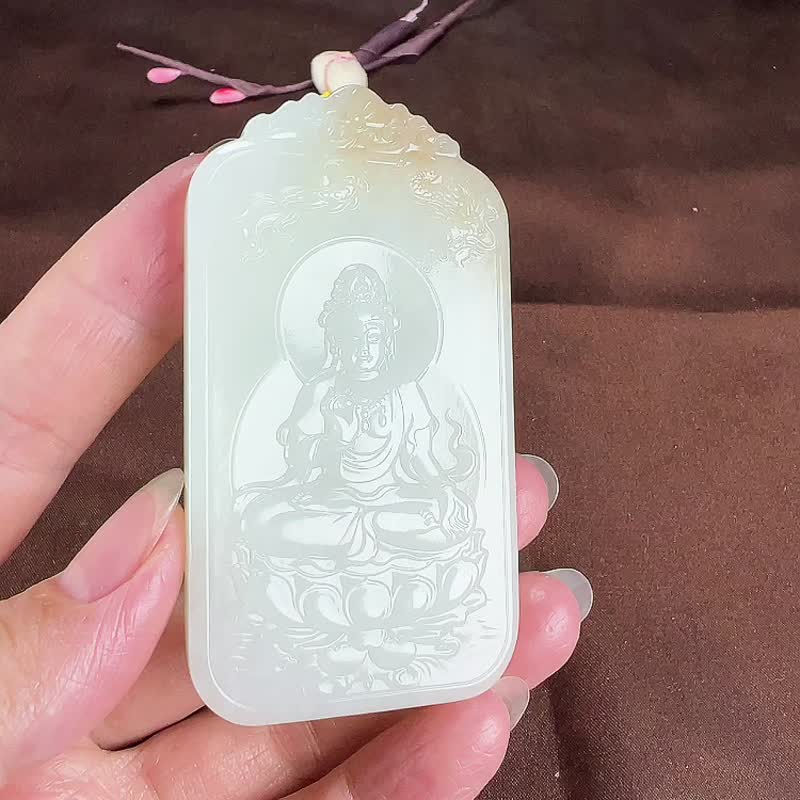 秒殺價 收藏級天然新疆和田玉羊脂玉觀音吊墜玉質細膩溫潤 - 手鍊/手環 - 玉石 