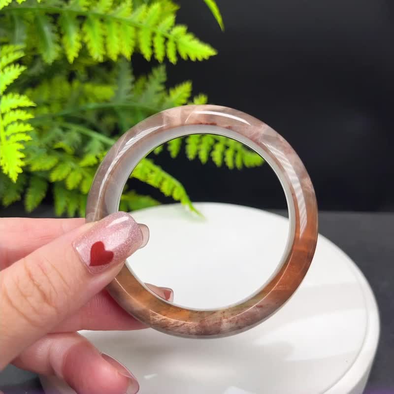 優質 緬甸樹化玉手鐲 53MM 冰潤高瓷天眼千層年輪紋多彩 吉祥寧靜 - 手鍊/手環 - 玉石 多色
