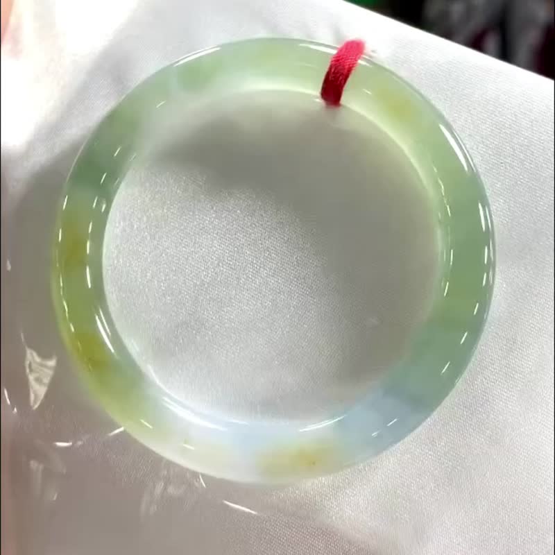 冰種玉鐲 天然翡翠玉鐲 A玉 手鐲 • 冰種三彩翡翠圓鐲 - 手鍊/手環 - 玉石 黃色