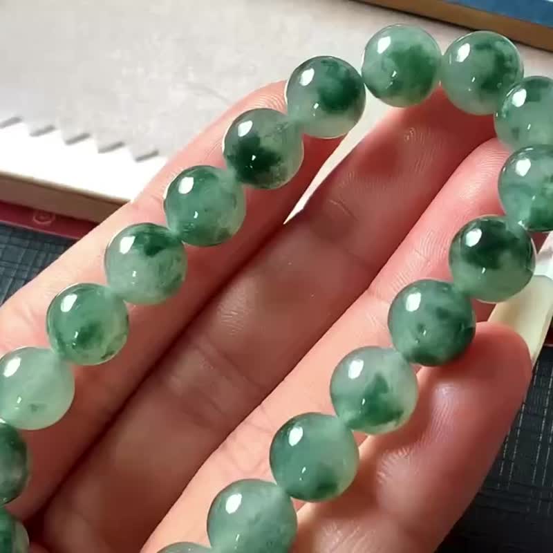 冰種翡翠天然翡翠A玉玉珠 玉鏈手鏈頸鏈 • 冰種飄花翡翠手串 - 手鍊/手環 - 玉石 綠色