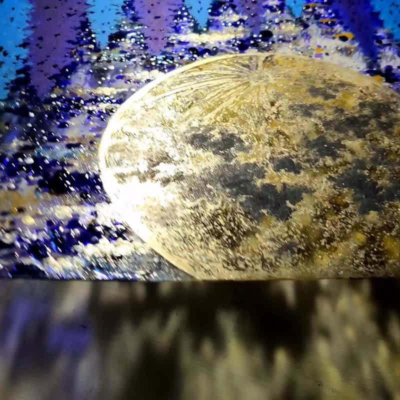 【宝石月夜32cm】原画一点のみ　透明アート　影絵　インテリア　満月　絵画　夜空　星空 - 壁貼/牆壁裝飾 - 壓克力 藍色