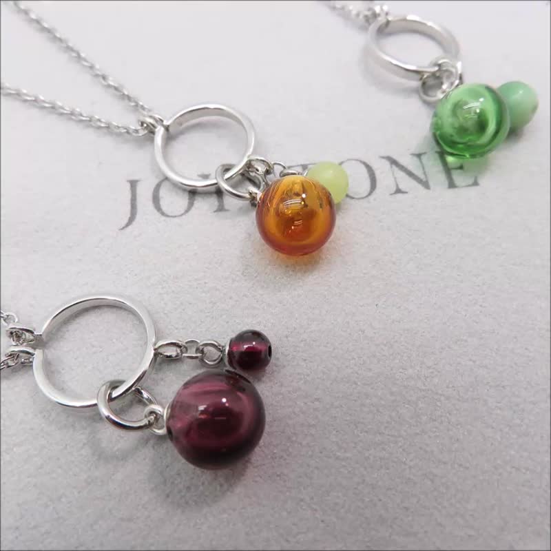 O-Ring Necklace Aroma Glass Olive Jade Garnet Chrysoprase Petite Gemstone Option - สร้อยคอทรง Collar - เครื่องประดับพลอย หลากหลายสี