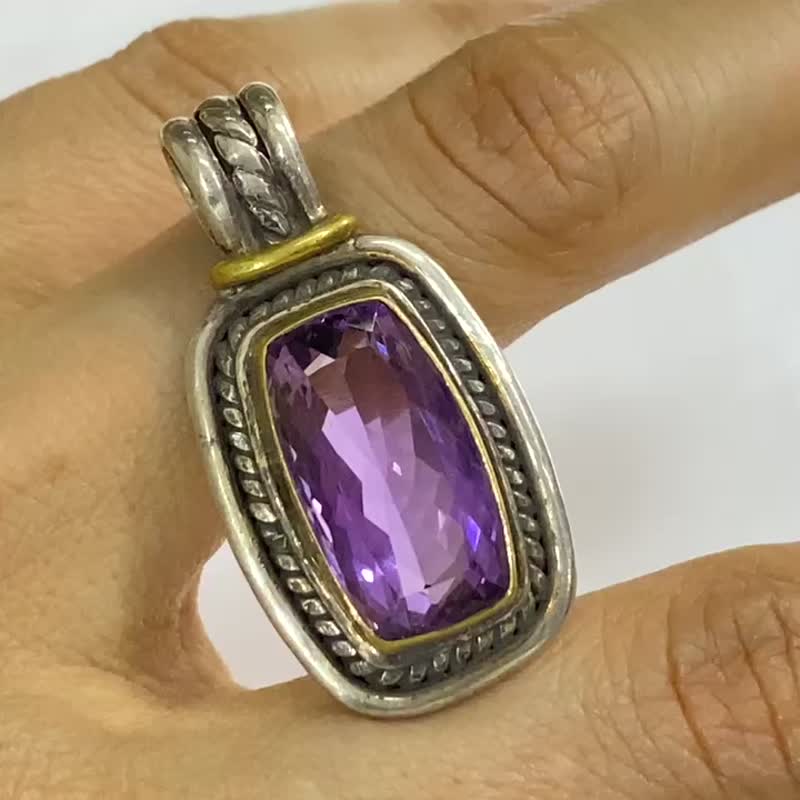 Natural Amethyst Pendant Nepal Handmade 925 Sterling Silver - สร้อยคอ - เครื่องประดับพลอย สีม่วง