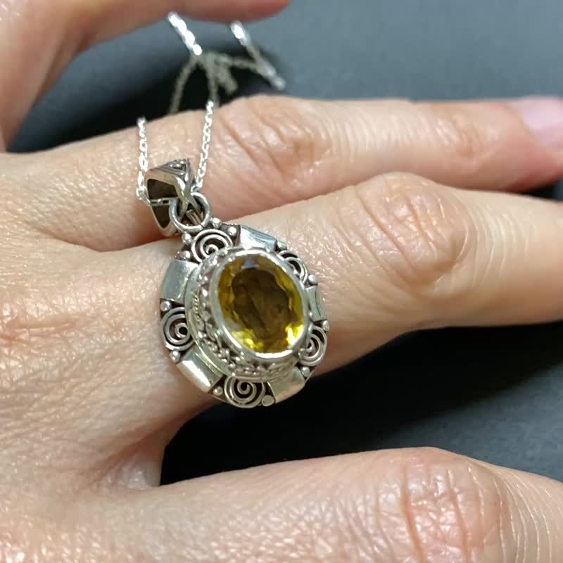 晨曦之環 天然 黃水晶 吊墜 尼泊爾製 925純銀 手工製 - 項鍊 - 水晶 黃色