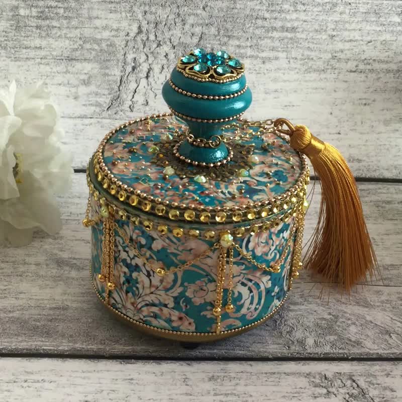 Oriental Jewelry Box, Green Jewelry box,Arabic Jewelry box,Proposal ring box - กล่องเก็บของ - ไม้ สีเขียว