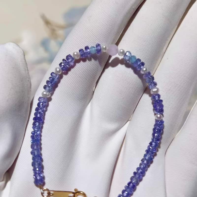 純手工製作14K包金坦桑石珍珠手鏈 - 手鍊/手環 - 寶石 多色