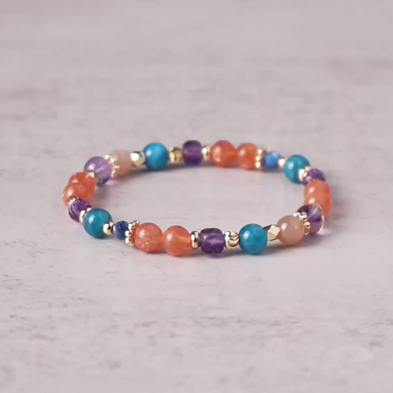 Heart of Orion // Stone Blue Stone Orange Moonstone Amethyst Bracelet // Courage Wisdom - Bracelets - Crystal Multicolor