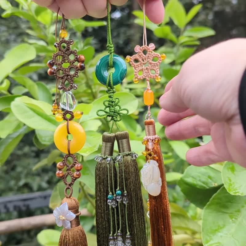古典中國結藝繩藝流蘇穗子掛飾生日禮物旗袍漢服配飾水晶瑪瑙平安 - 吊飾/掛飾 - 水晶 卡其色