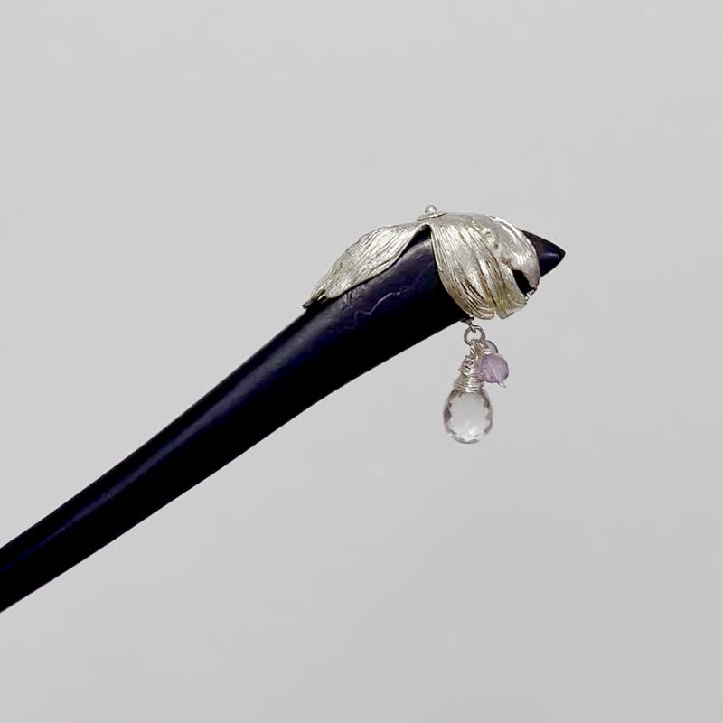 【Jewelry Box】The messenger of love. Iris|Iris flower. Natural amethyst/ebony hairpin - Hair Accessories - Crystal Purple