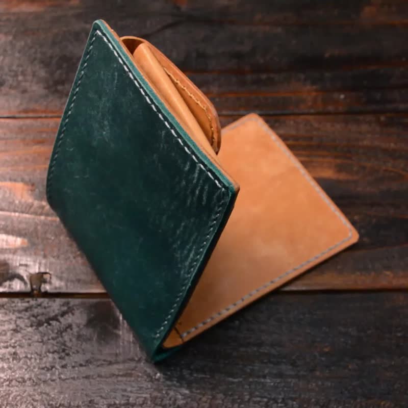 Italian Leather MAYA bifold wallet turkey blue / Hand sewing - กระเป๋าสตางค์ - หนังแท้ สีน้ำเงิน