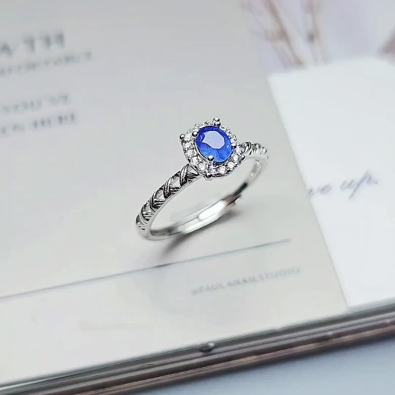 Noble|Sapphire|Myanmar natural unfired high-grade diamond cut sapphire 4.8mm sterling silver hollow ring - แหวนทั่วไป - เครื่องเพชรพลอย 