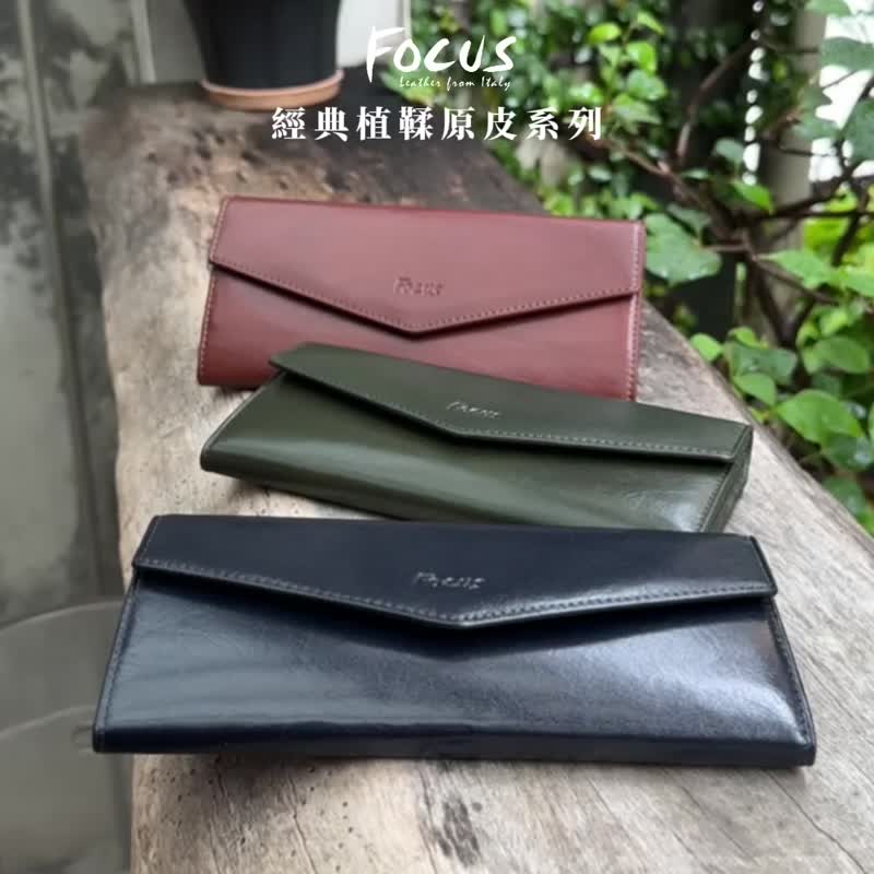 Genuine leather long clip for women/buckle envelope shape/vegetable tanned long clip wallet_Green/Blue 2 colors optional F3695 - Wallets - Genuine Leather 