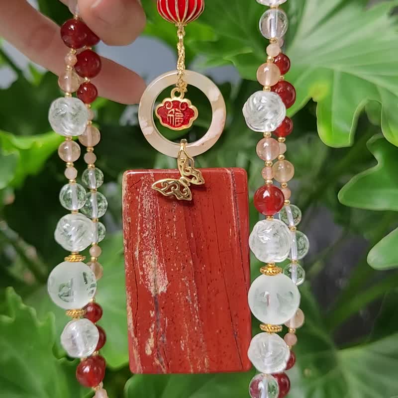 紅碧玉 無飾牌 櫻花瑪瑙 紅玉瓍 兔毛 白水晶 項鍊 單品 禮物 - 項鍊 - 寶石 紅色