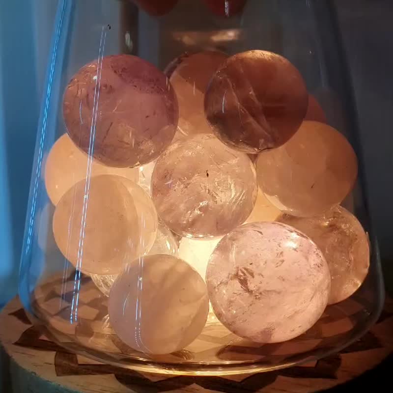 Natural Rose Quartz Amethyst Ball LED Night Light Energy Healing Space Purification Gift - Lighting - Wood Multicolor