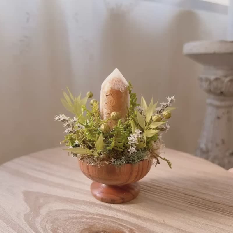 能量 焦糖黃水晶柱 。 微景觀永生葉材 綠植栽 - 盆栽/植栽 - 水晶 黃色