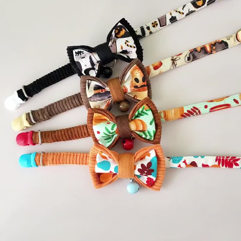 Autumn Removable Botie with Breakaway two-tones cat collar,Spooky cat collar,Dou - 項圈/牽繩 - 棉．麻 多色