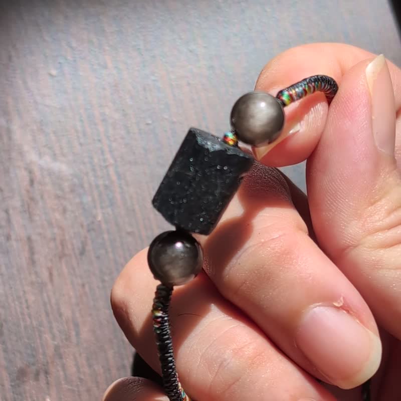 黑碧璽&銀曜石金剛結編織手環│護身符│避邪擋煞│防小人 - 手鍊/手環 - 水晶 黑色