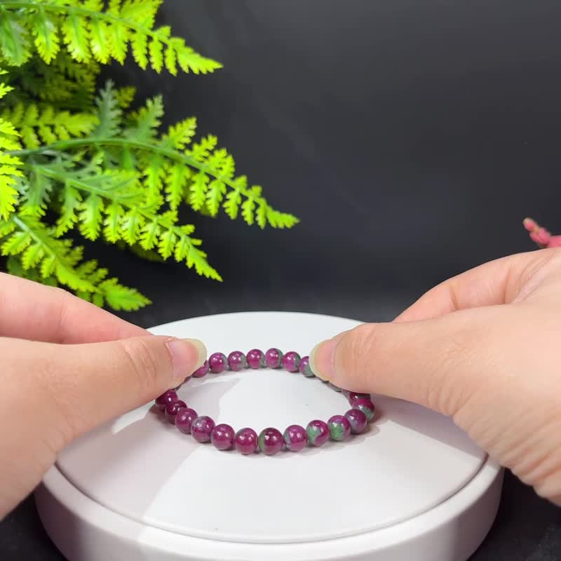 玉化紅綠寶素串手鏈 紅寶石黝簾石西瓜雙色手串 7mm 疊戴女款 - 手鍊/手環 - 寶石 